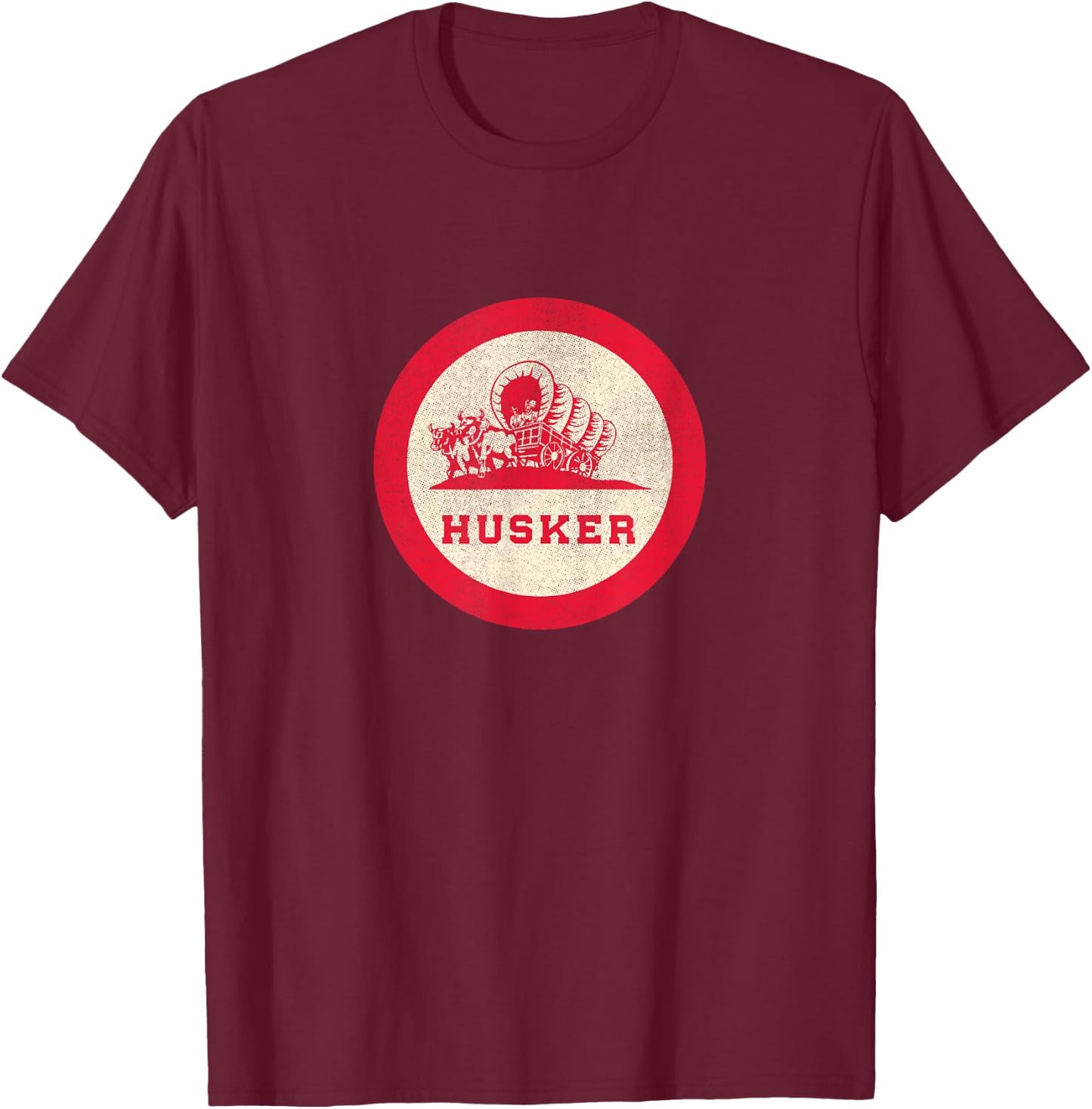 Nebraska State Nickname Husker Roundel [Distressed] T-Shirt - T-Shirt | Maroon