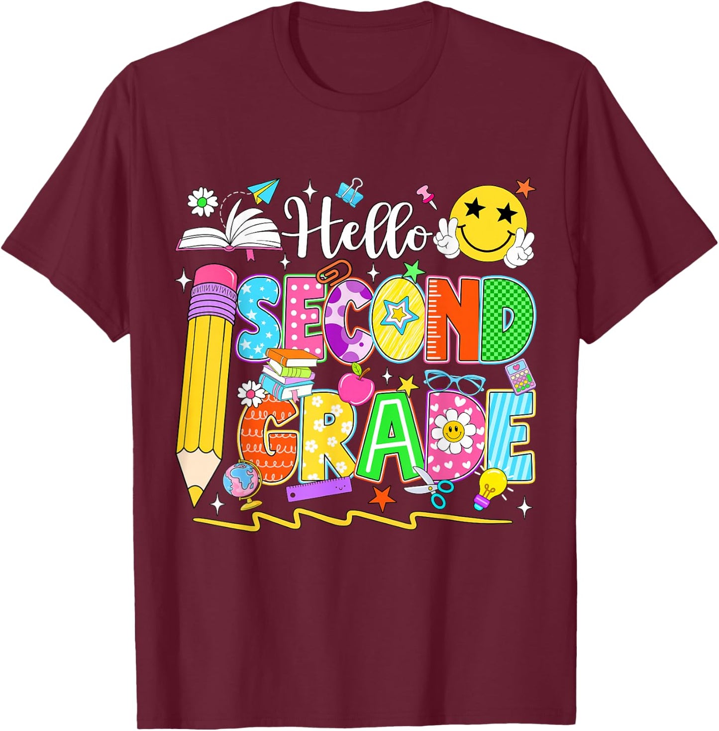 Hello Second Grade Team 2nd Grade Back to School Teacher Kid T-Shirt - T-Shirt | Maroon