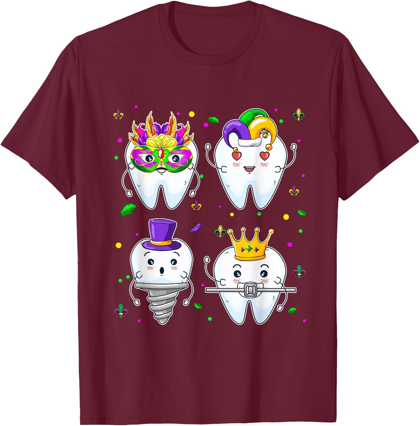 Mardi Gras Dental Squad Group Matching Mardi Gras Day T-Shirt - T-Shirt | Maroon