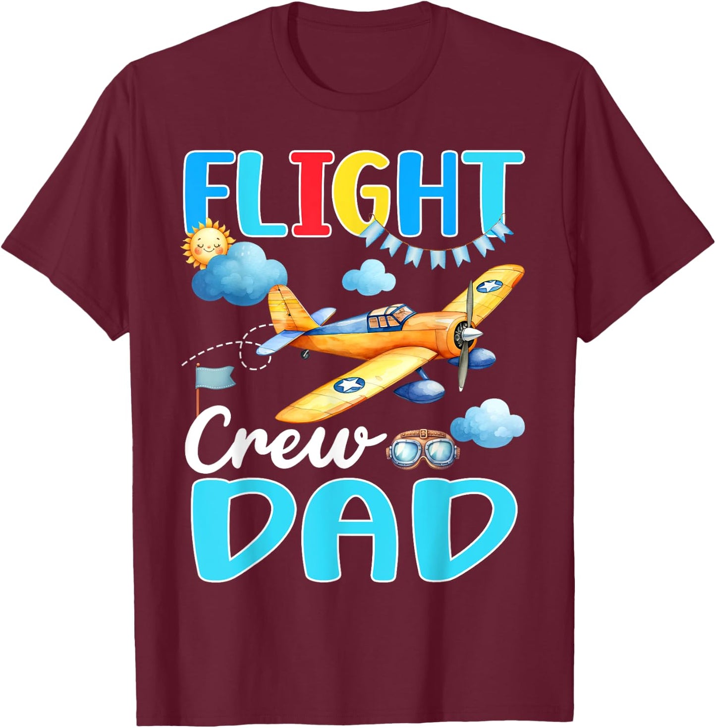 Flight Crew Dad Birthday Squad Airplane Matching Family T-Shirt - T-Shirt | Maroon