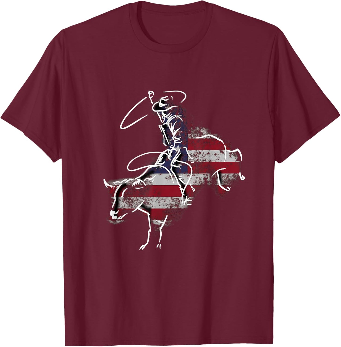 American Rodeo Bull Riding Retro Grunge USA Vintage Flag T-Shirt - T-Shirt | Maroon