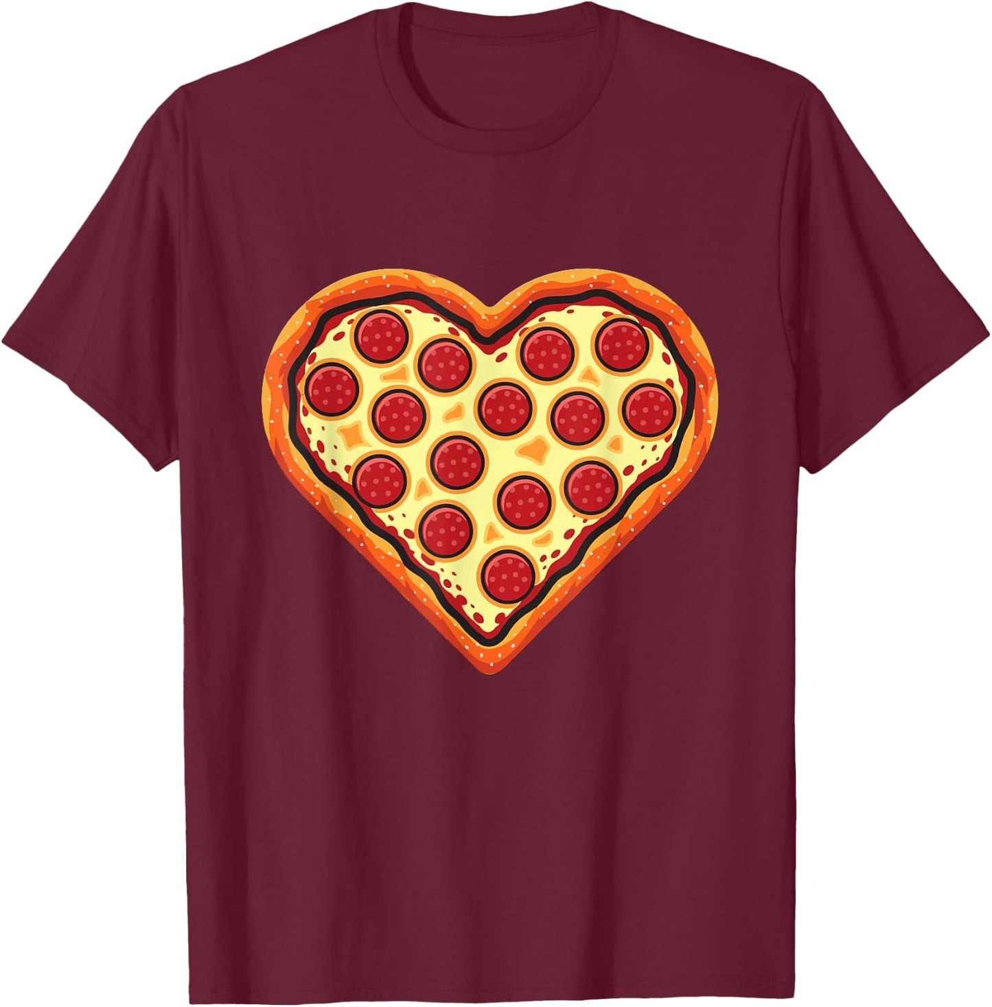 Pizza Heart Cute Valentines Day Funny Heart Shaped Pizza T-Shirt - T-Shirt | Maroon