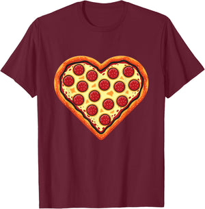 Pizza Heart Cute Valentines Day Funny Heart Shaped Pizza T-Shirt - T-Shirt | Maroon