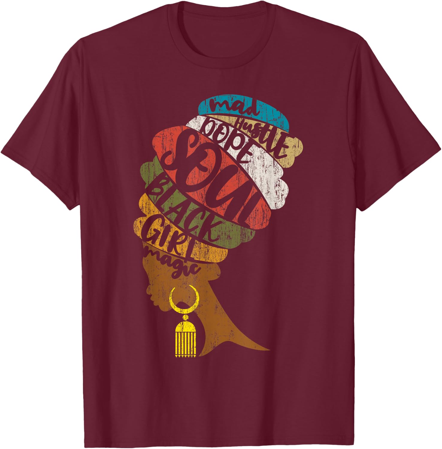 Mad Hustle Dope Soul Shirt in Distressed African Style T-Shirt - T-Shirt | Maroon