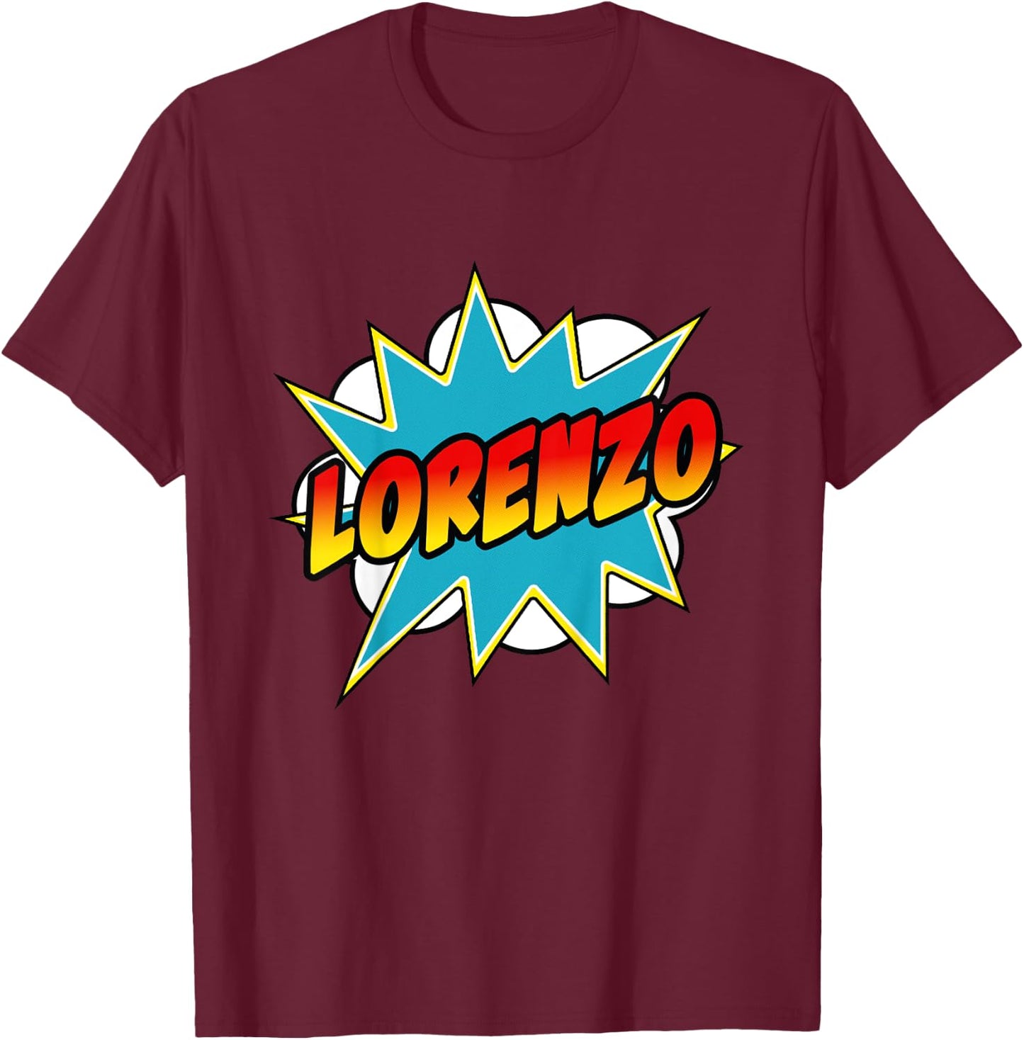 Kids Boys Lorenzo Name Comic Book Superhero T-Shirt - T-Shirt | Maroon