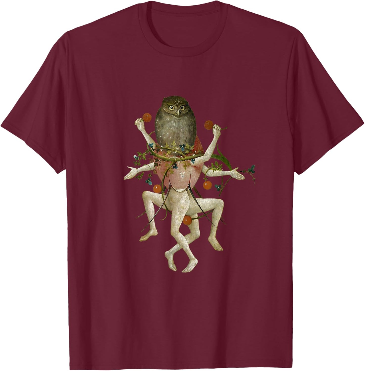 Hieronymus Bosch The Garden of Earthly Delights Owl T-Shirt - T-Shirt | Maroon