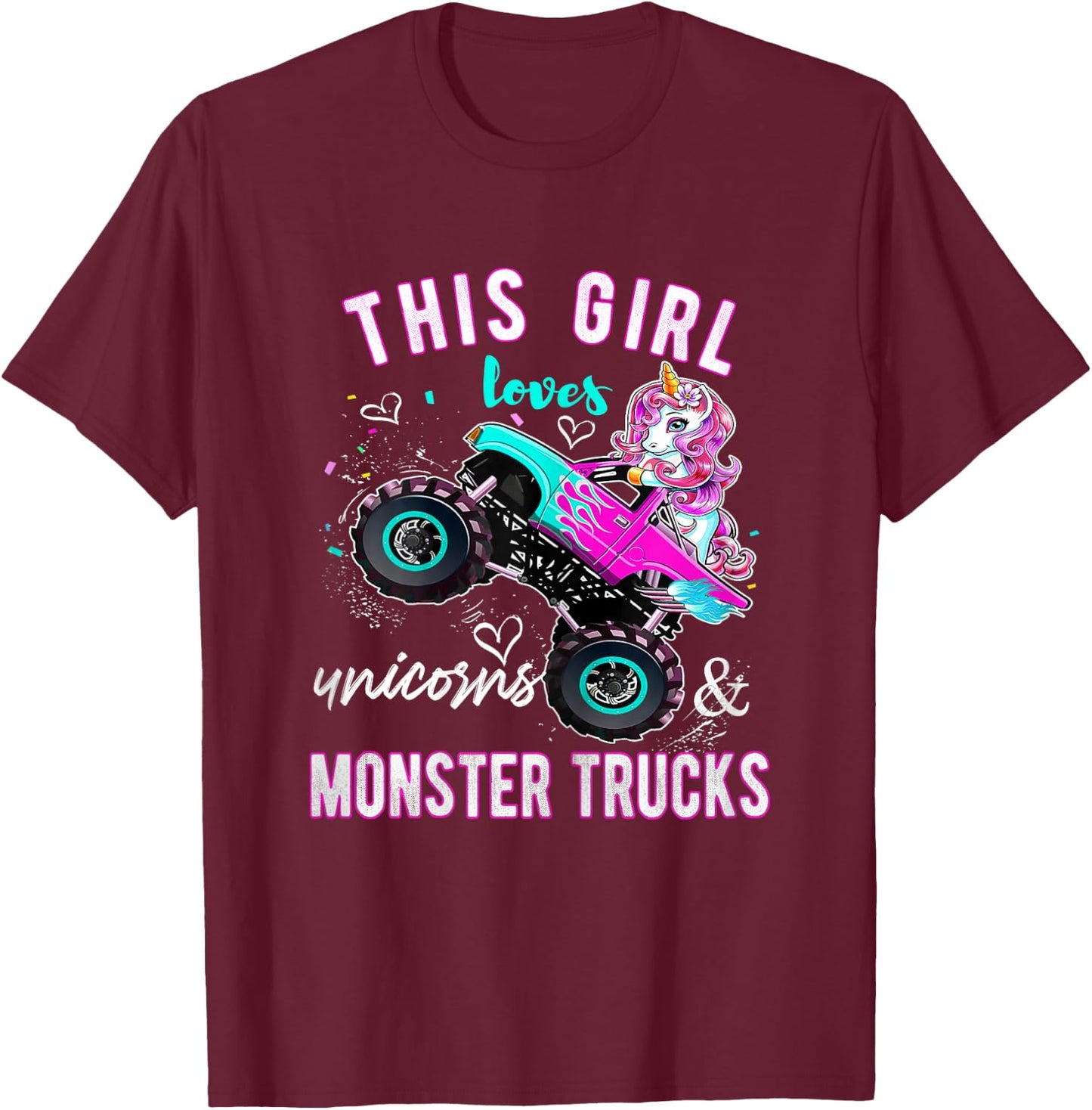 Unicorn Drive a Monster Truck -Unicorn Birthday Daughter T-Shirt - T-Shirt | Maroon