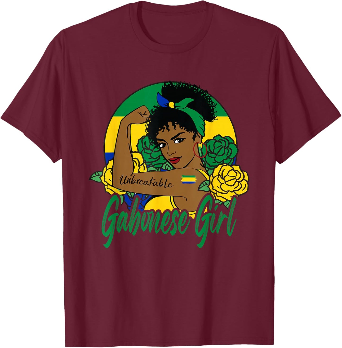 Gabonese Girl Gabon Woman Gabonaise Flag T-Shirt - T-Shirt | Maroon