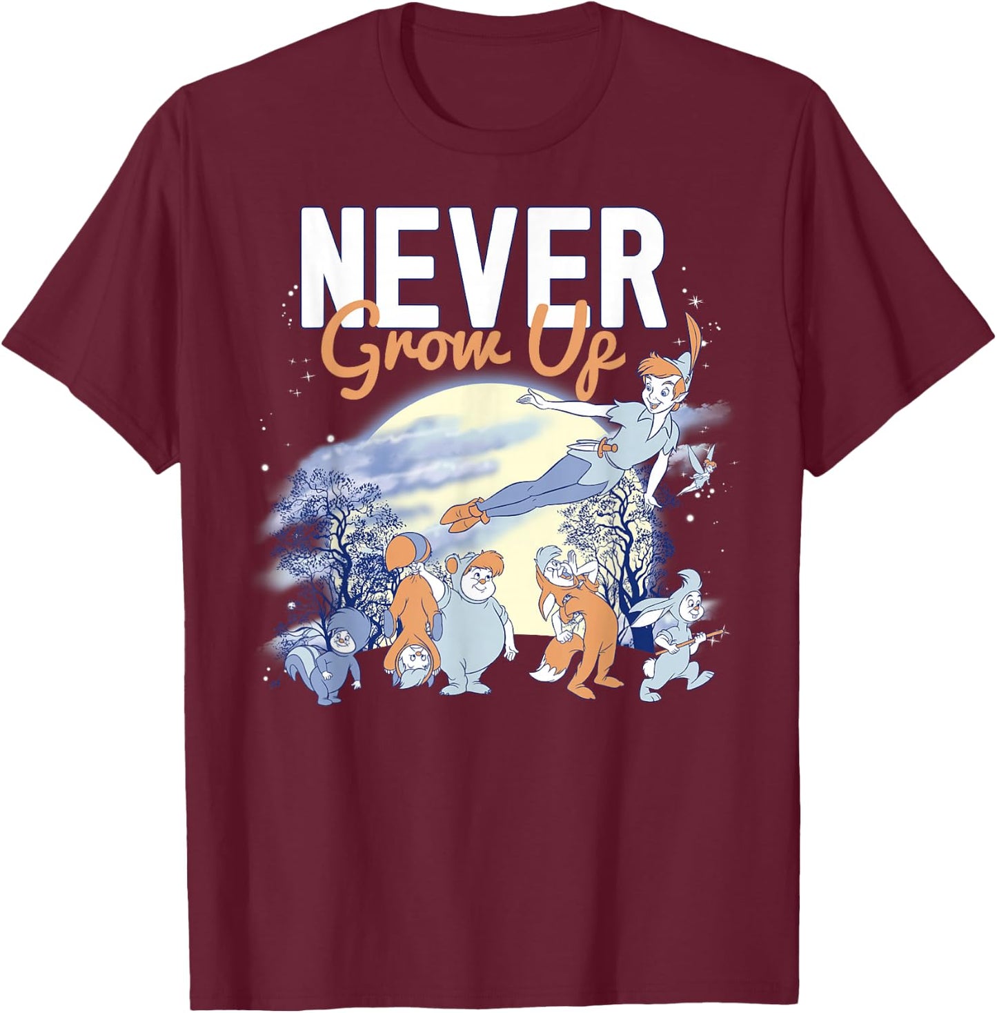 Disney Peter Pan Lost Boys Never Grow Up Night Portrait T-Shirt - T-Shirt | Maroon