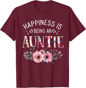 Happiness is being a Auntie Announcement Mothers Day T-Shirt - T-Shirt | Maroon