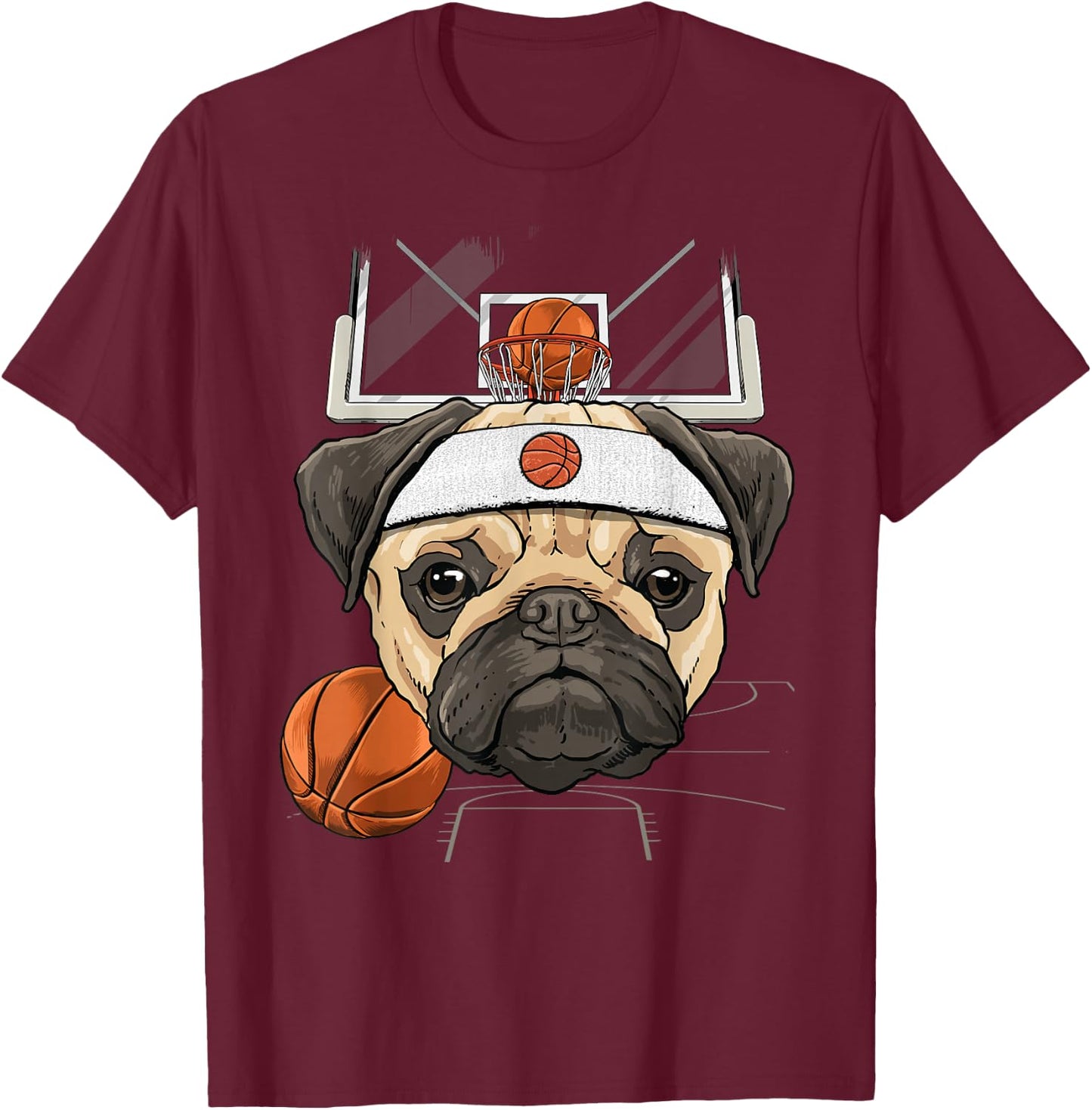 Pug Basketball Dog Lovers Basketball Player T-Shirt - T-Shirt | Maroon