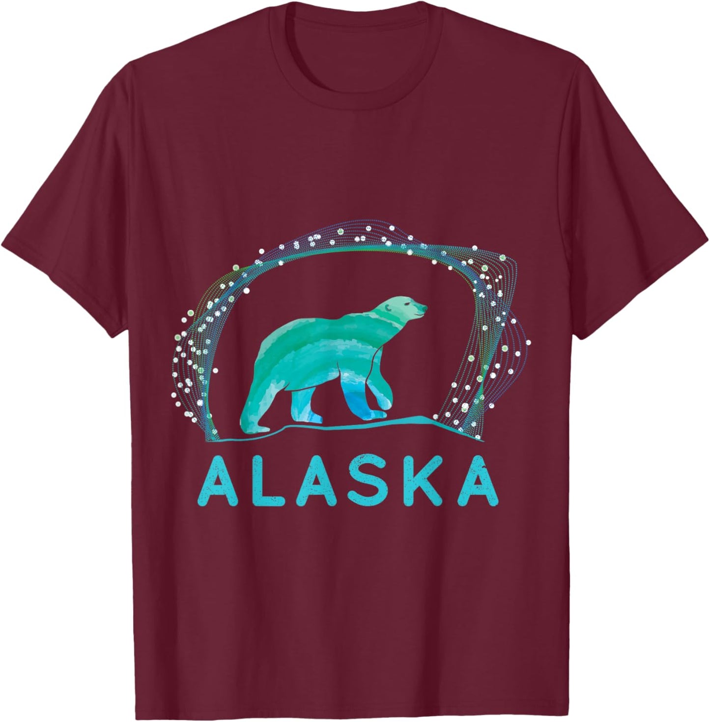 Alaska Ice Bear with Polar Lights and Stars T-Shirt - T-Shirt | Maroon