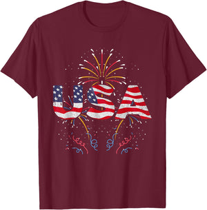 American US Flag 4th of July United States Fireworks USA T-Shirt - T-Shirt | Maroon