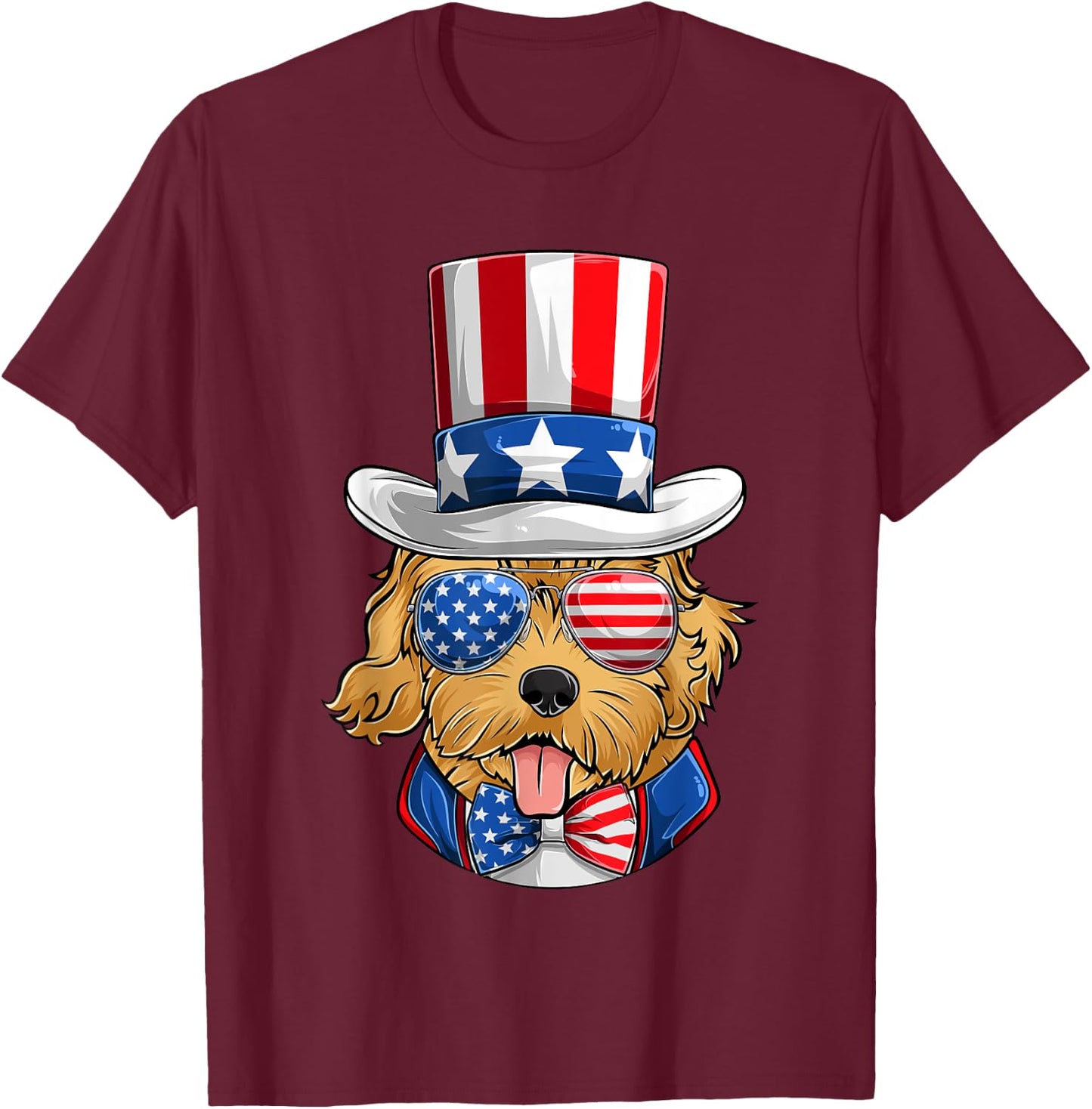 Men Golden Doodle American Flag Shirts, Doggy Fourth Of July T-Shirt - T-Shirt | Maroon
