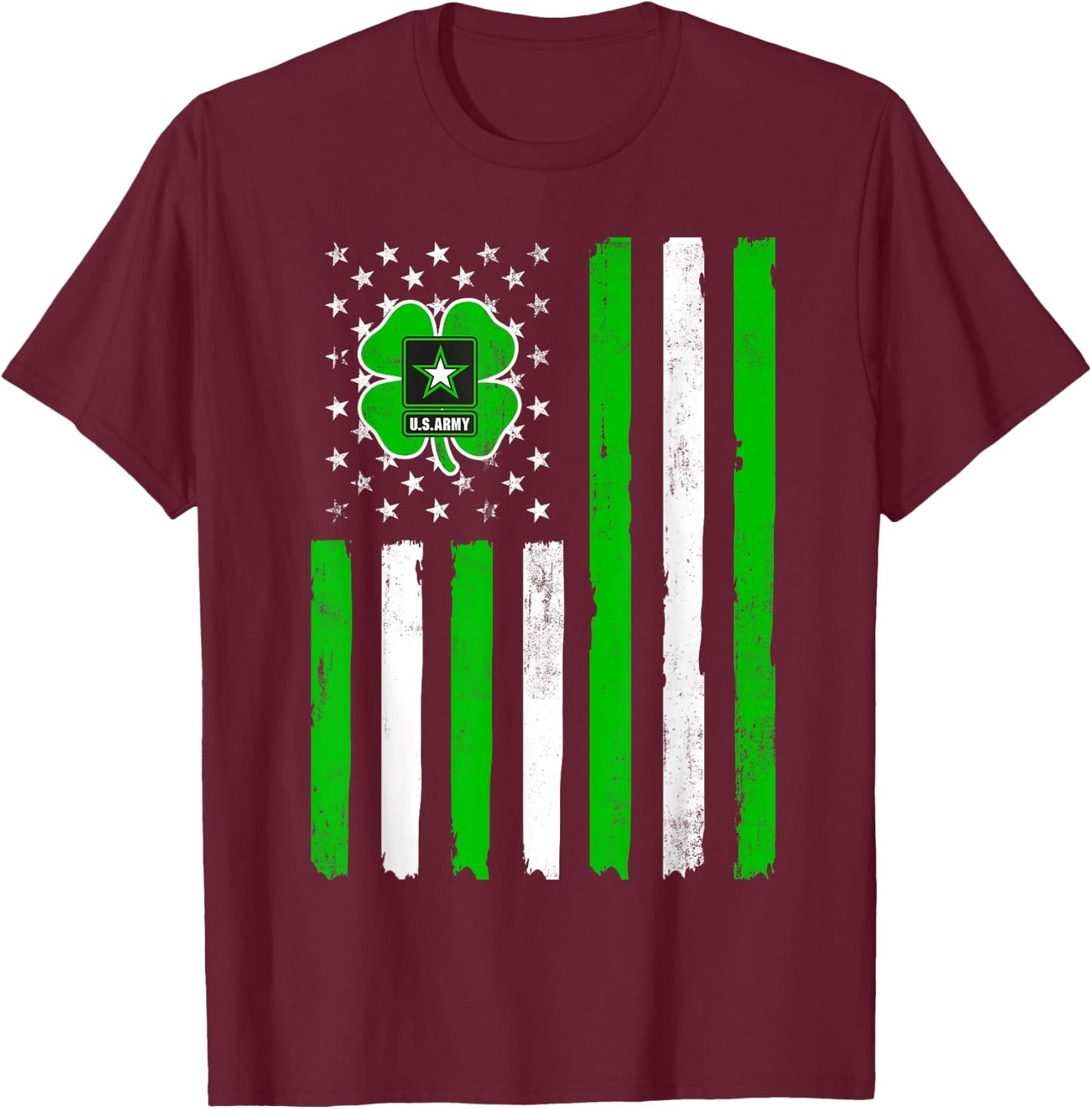 Army Veteran St Patrick's Day Shamrock American Flag Women Men T-Shirt - T-Shirt | Maroon