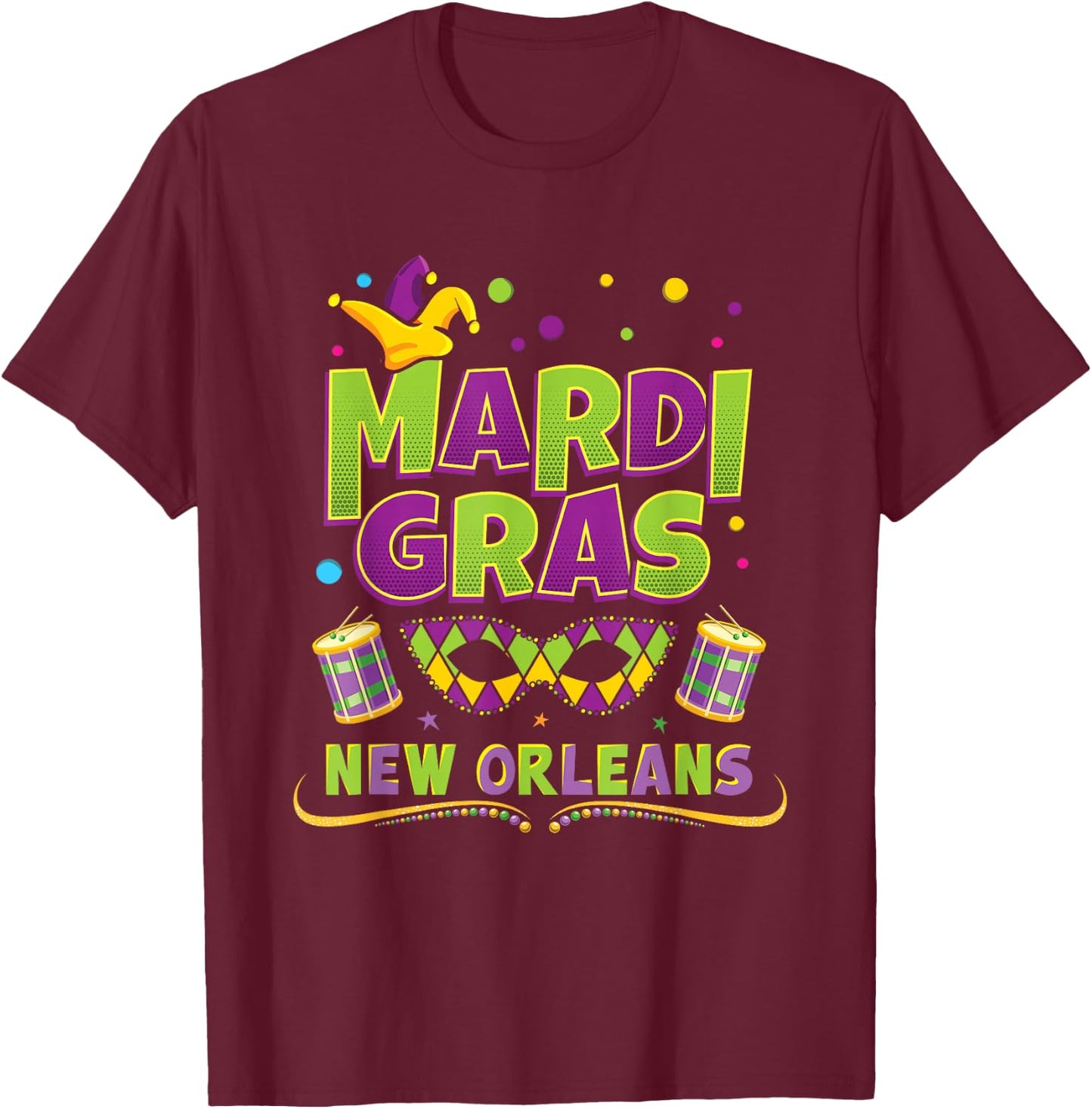 New Orleans Louisiana Mardi Gras Vintage Souvenir Gift T-Shirt - T-Shirt | Maroon