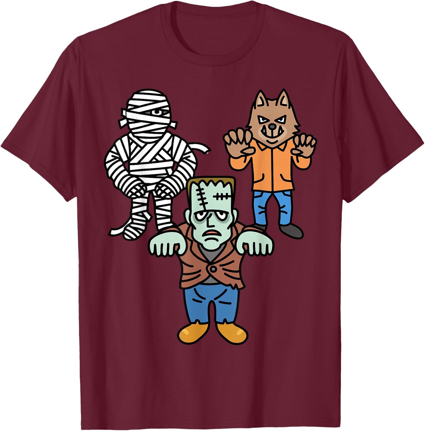 Horror Movie Monster Mummy Werewolf Frankenstein Comic Book T-Shirt - T-Shirt | Maroon