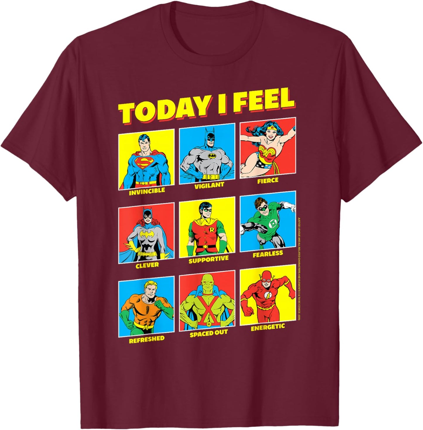 DC Comics Justice League Today I Feel Emotional Box Up T-Shirt - T-Shirt | Maroon