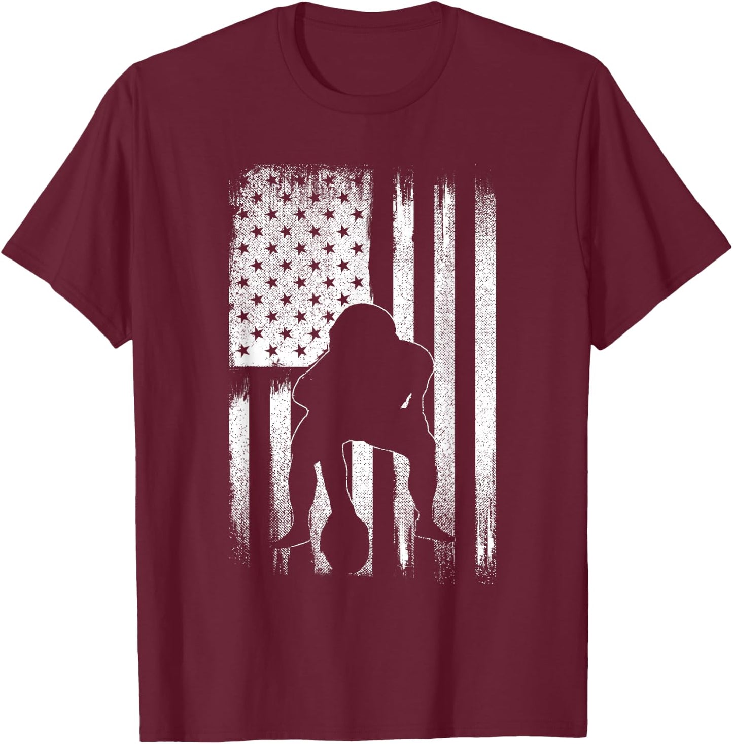 Patriotic USA Flag American Football Season Party Lineman T-Shirt - T-Shirt | Maroon