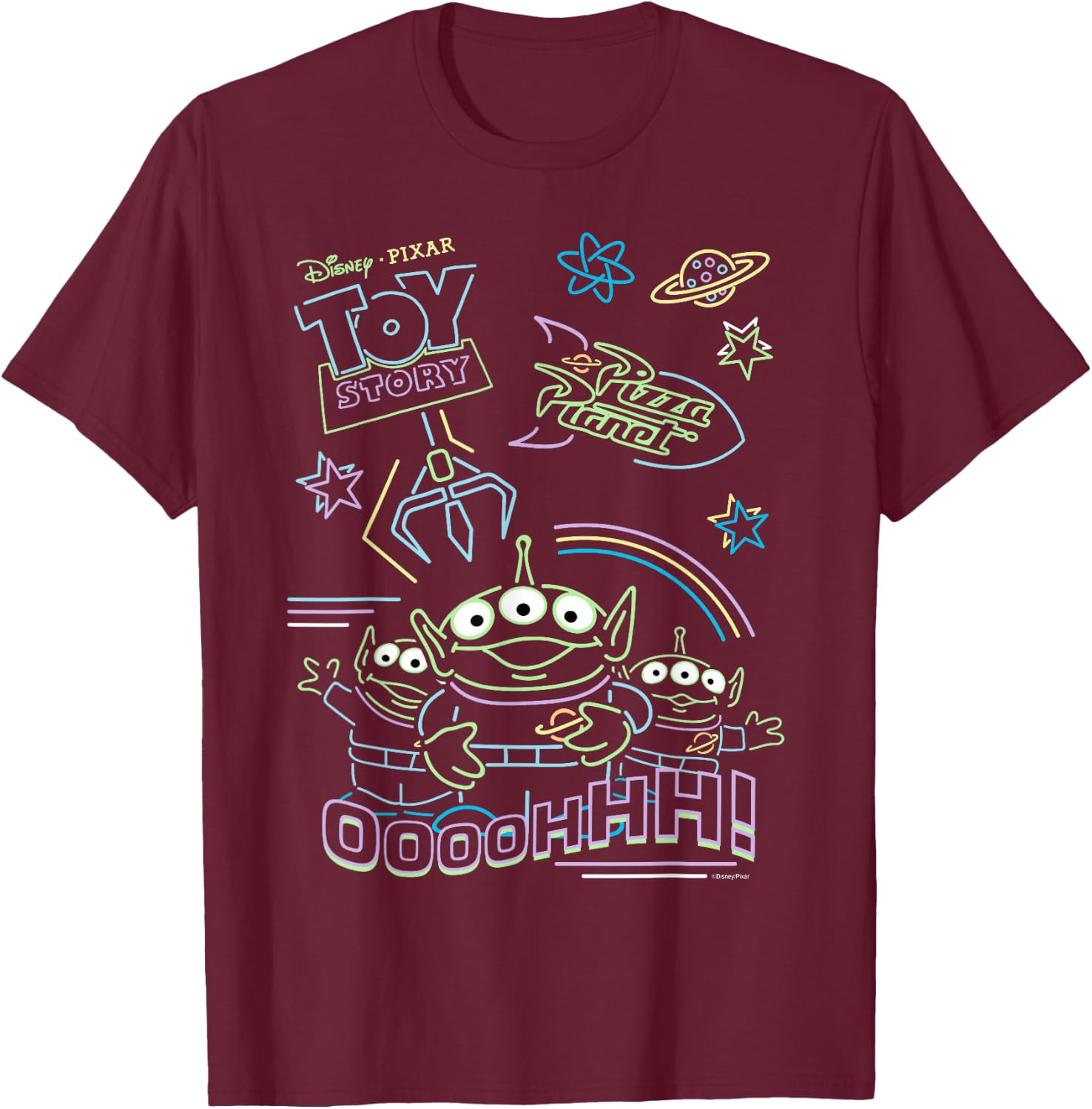 Disney and Pixar’s Toy Story Pizza Planet Aliens Neon T-Shirt - T-Shirt | Maroon