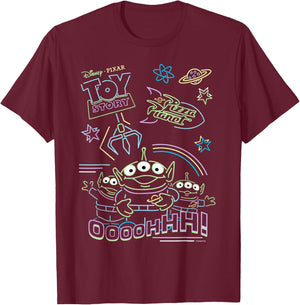 Disney and Pixar’s Toy Story Pizza Planet Aliens Neon T-Shirt - T-Shirt | Maroon
