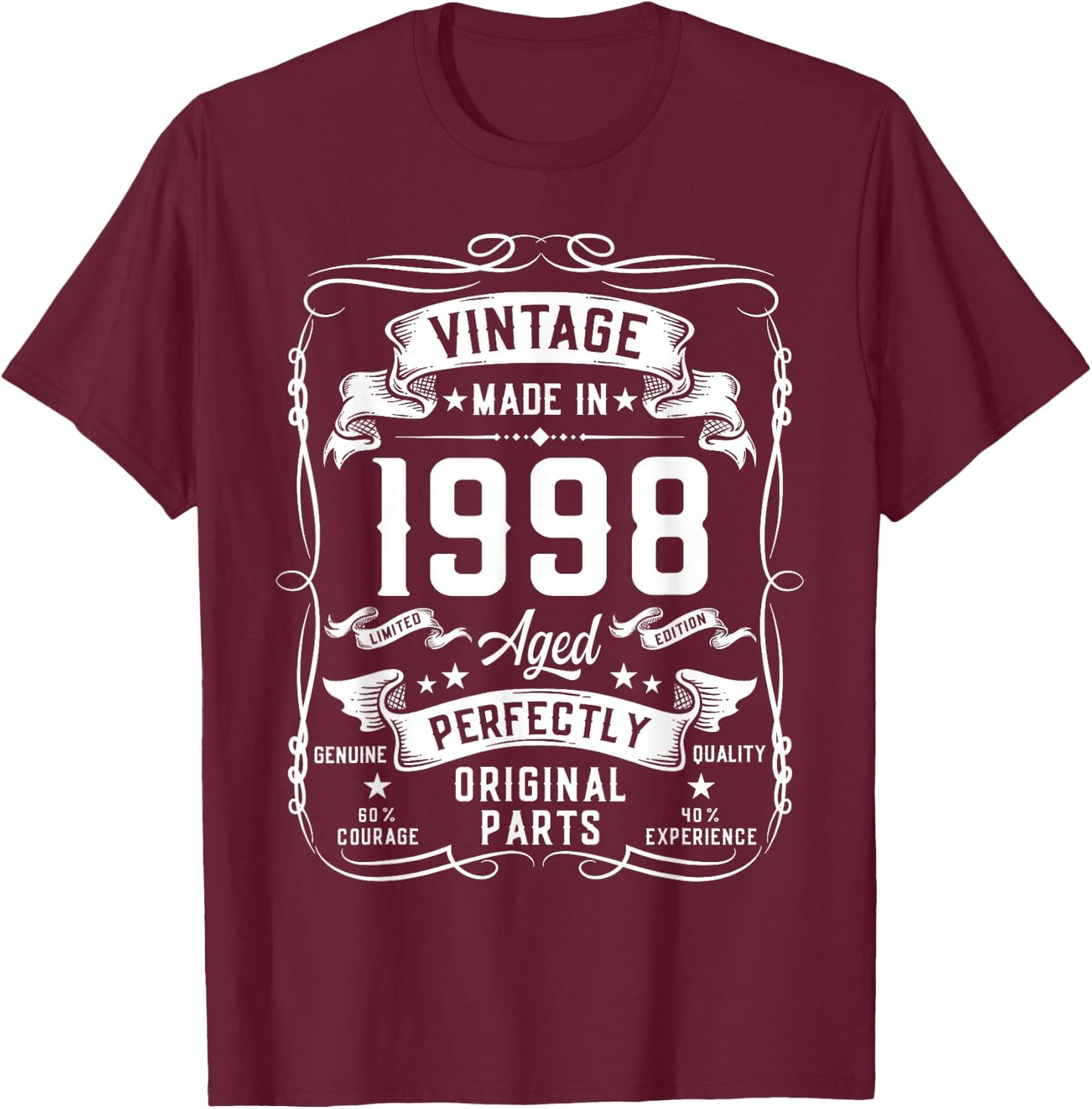 Vintage 1998 27yr 27th Birthday Gifts 27 Years Old T-Shirt - T-Shirt | Maroon