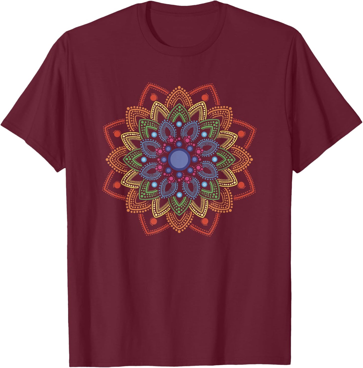Rainbow Mandala Dotted Pattern T-Shirt - T-Shirt | Maroon