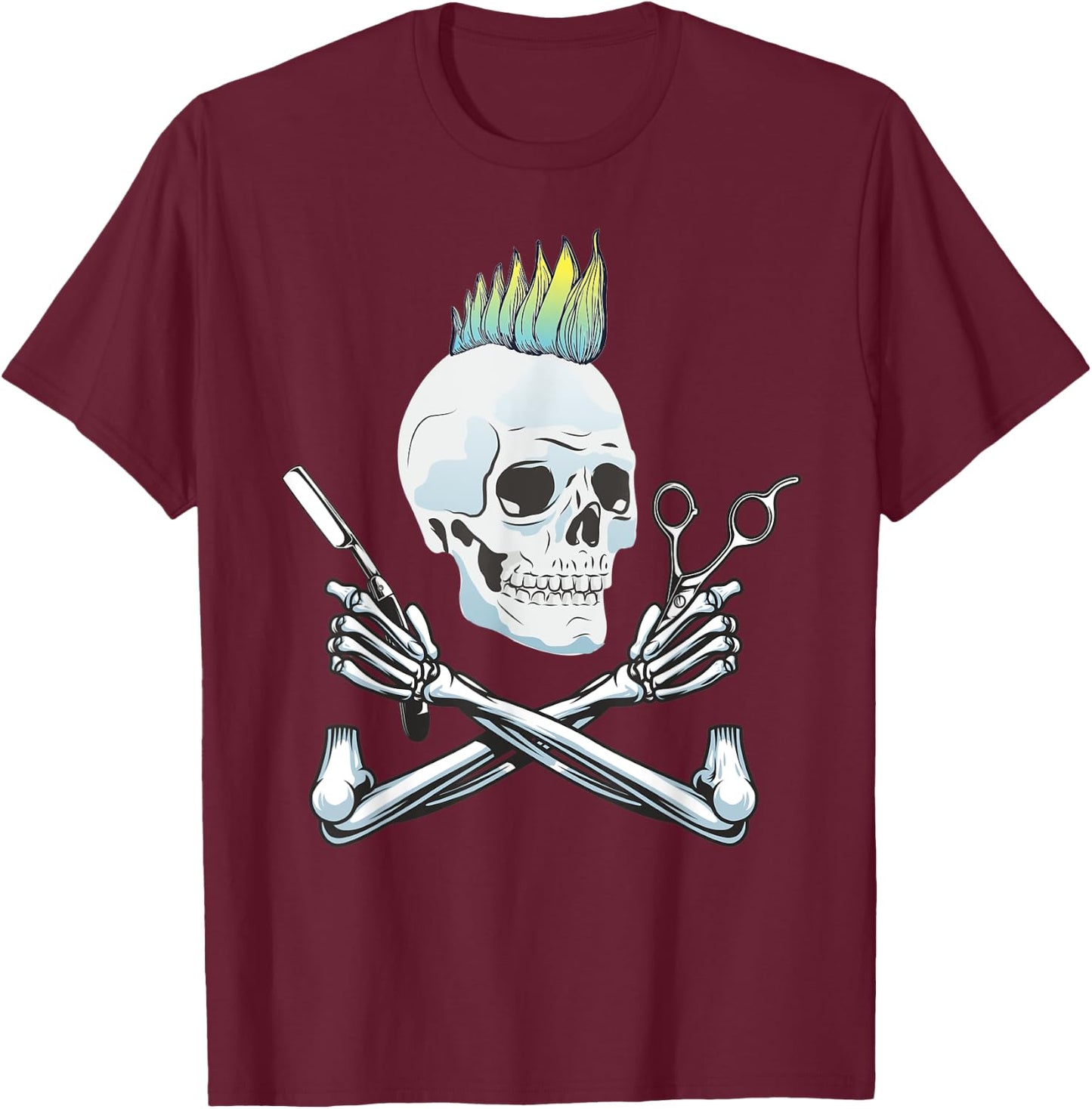 Color Punk Hairdresser Sugar Skull Hairstylist Fun Iroquois T-Shirt - T-Shirt | Maroon