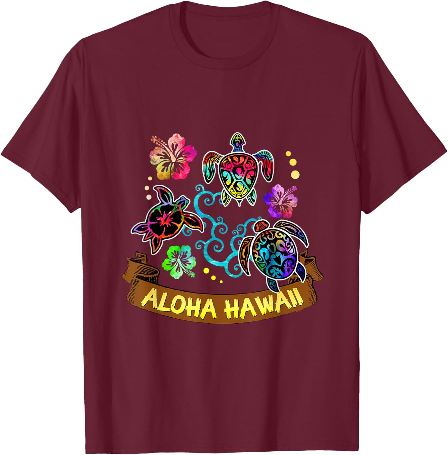 Artistic and Beautiful Aloha Hawaii Turtles T-Shirt - T-Shirt | Maroon