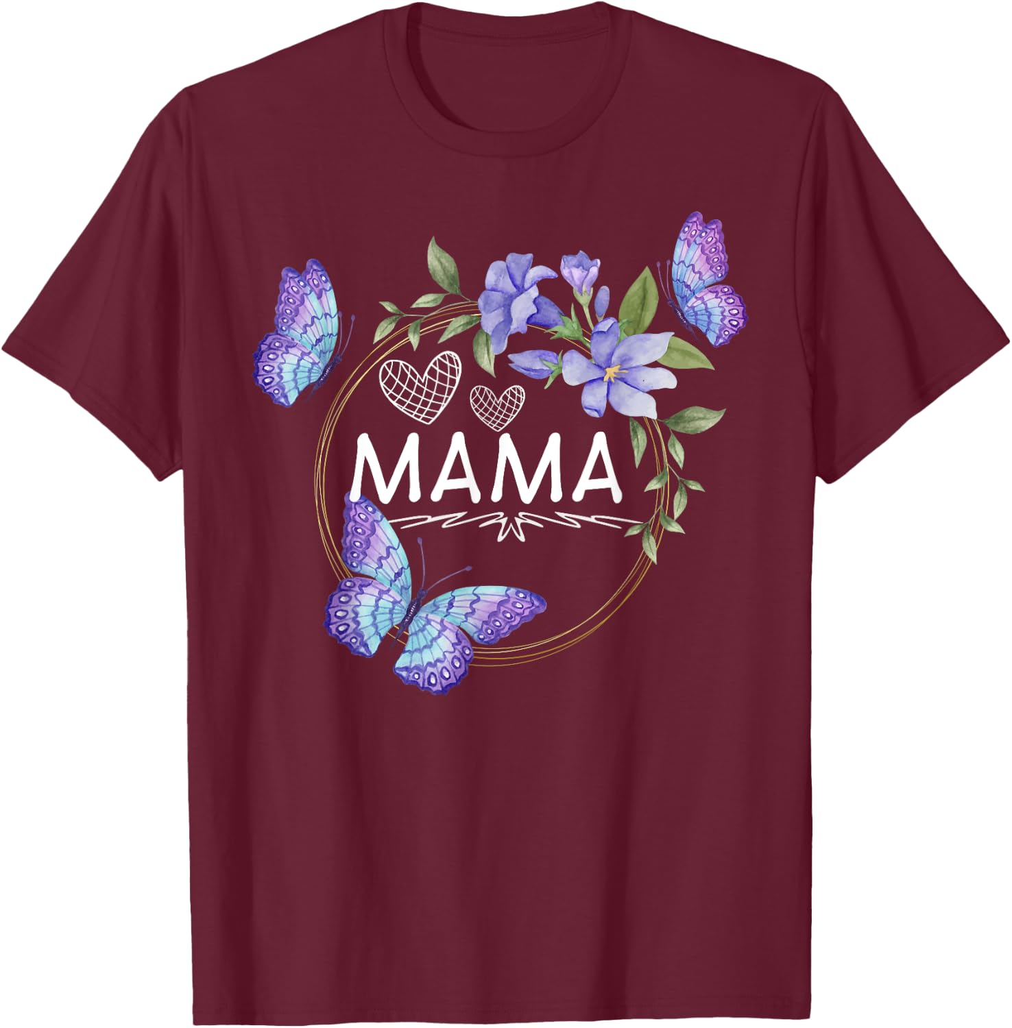 Mama shirt with butterflies Mother's Day T-Shirt - T-Shirt | Maroon