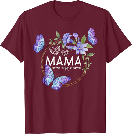 Mama shirt with butterflies Mother's Day T-Shirt - T-Shirt | Maroon