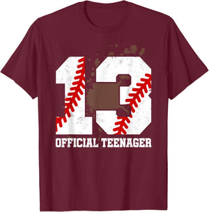 Official Teenager 13th Birthday Baseball 13 Years Old T-Shirt - T-Shirt | Maroon