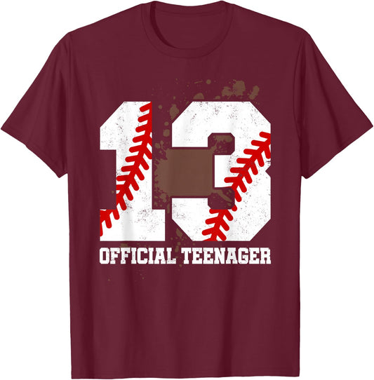 Official Teenager 13th Birthday Baseball 13 Years Old T-Shirt - T-Shirt | Maroon
