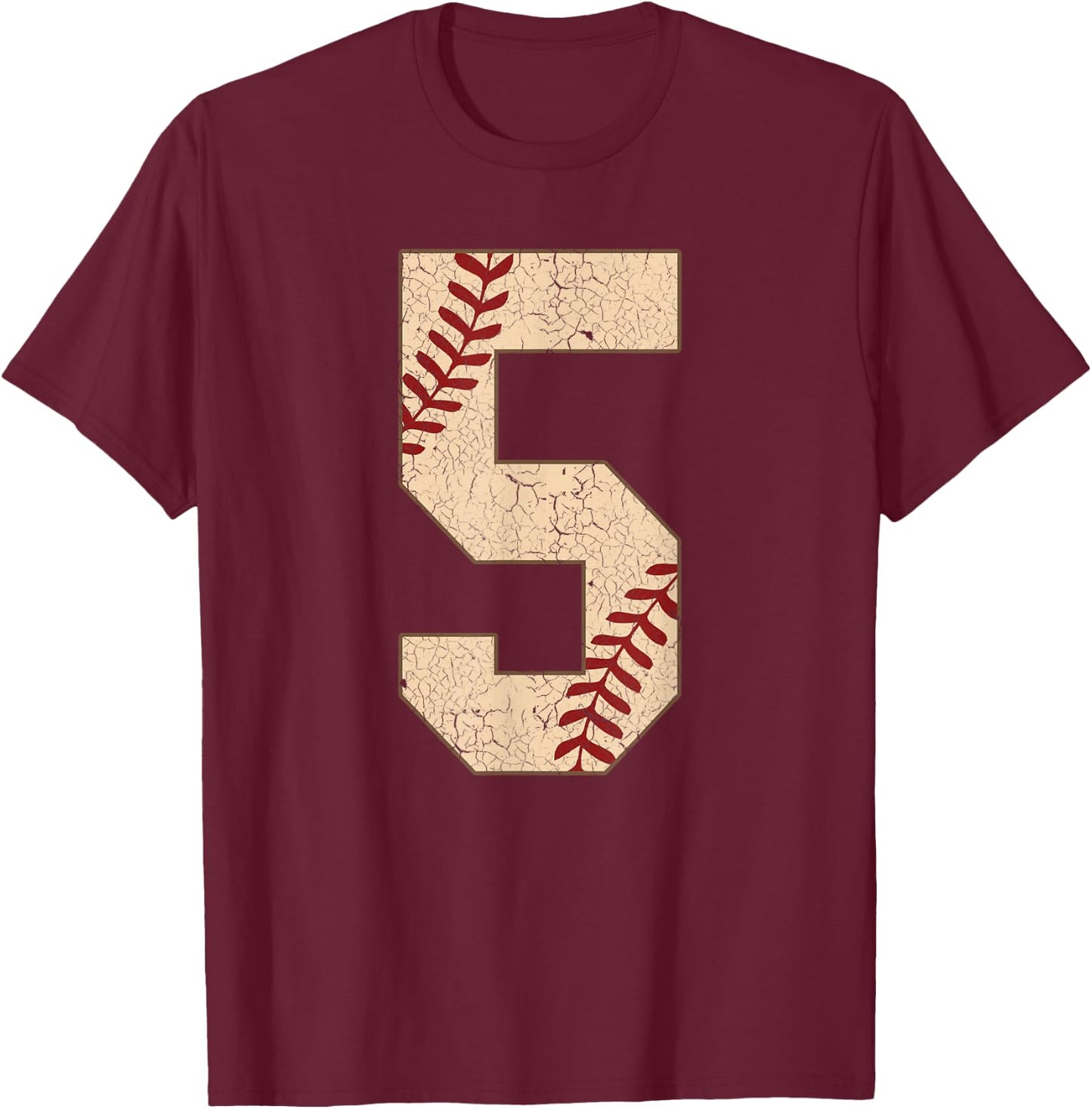 Baseball Number 5 Softball Gift Baseball Players T-Shirt - T-Shirt | Maroon