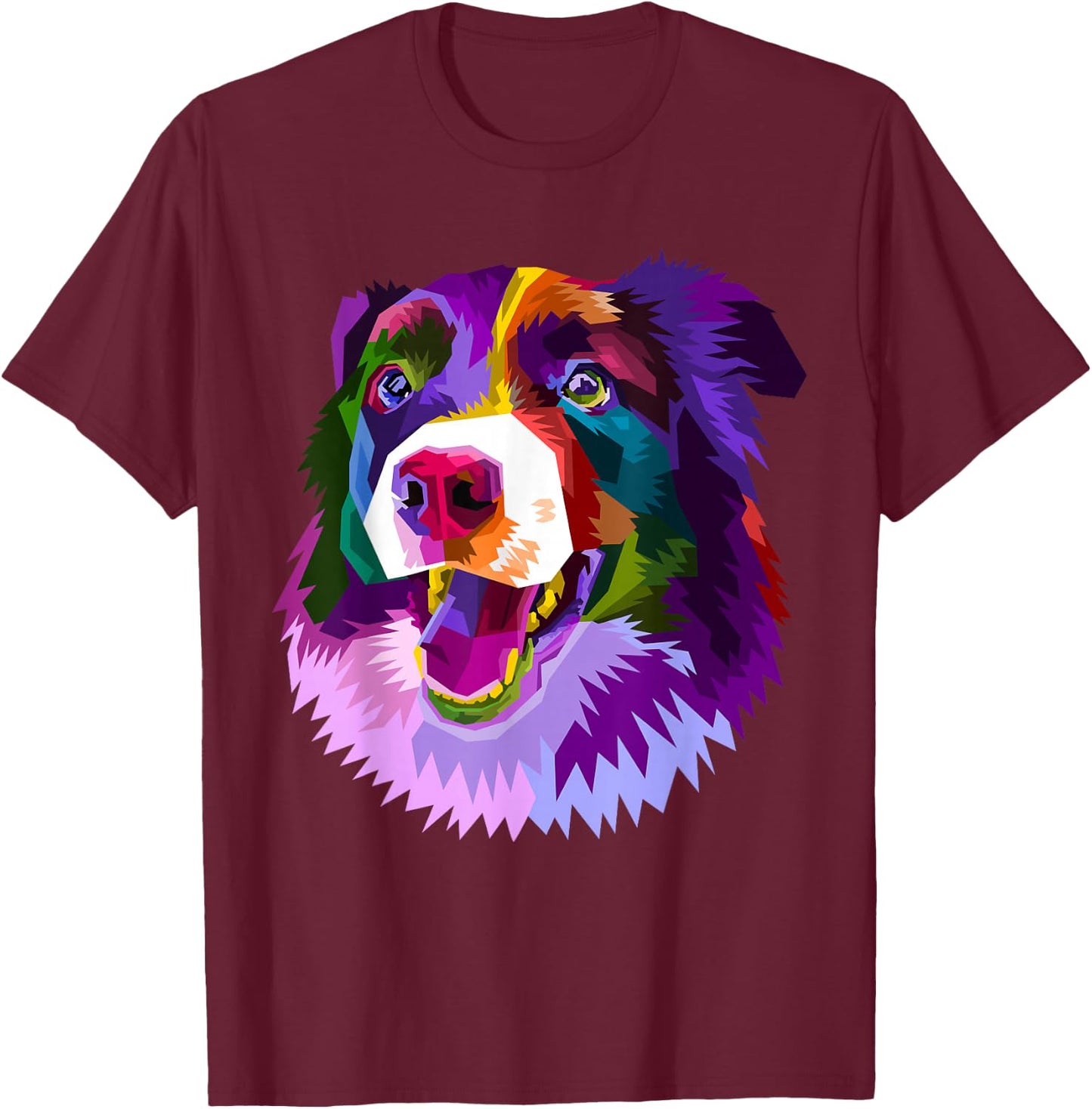 Border Collie Pop Art Portrait Colorful For Dog Owners T-Shirt - T-Shirt | Maroon