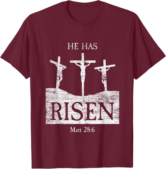 Easter Bible Verse Matthew 28:6 He Has Risen Jesus T-Shirt - T-Shirt | Maroon