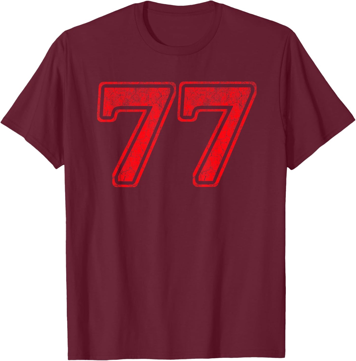 Red 77 Number Seventy Seven Front Back Vintage Logo Uniform T-Shirt - T-Shirt | Maroon