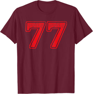 Red 77 Number Seventy Seven Front Back Vintage Logo Uniform T-Shirt - T-Shirt | Maroon