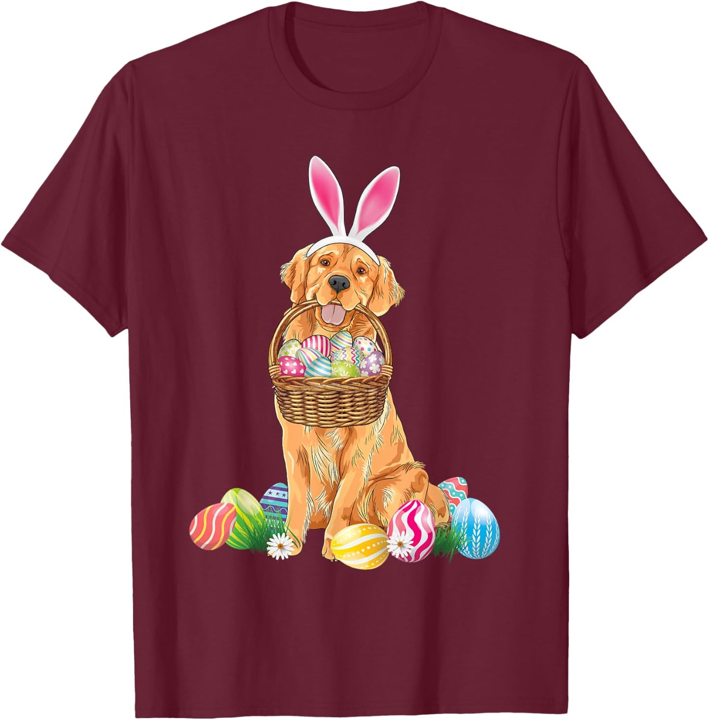 Golden Retriever Easter Day Bunny Eggs Easter Costume Boys T-Shirt - T-Shirt | Maroon
