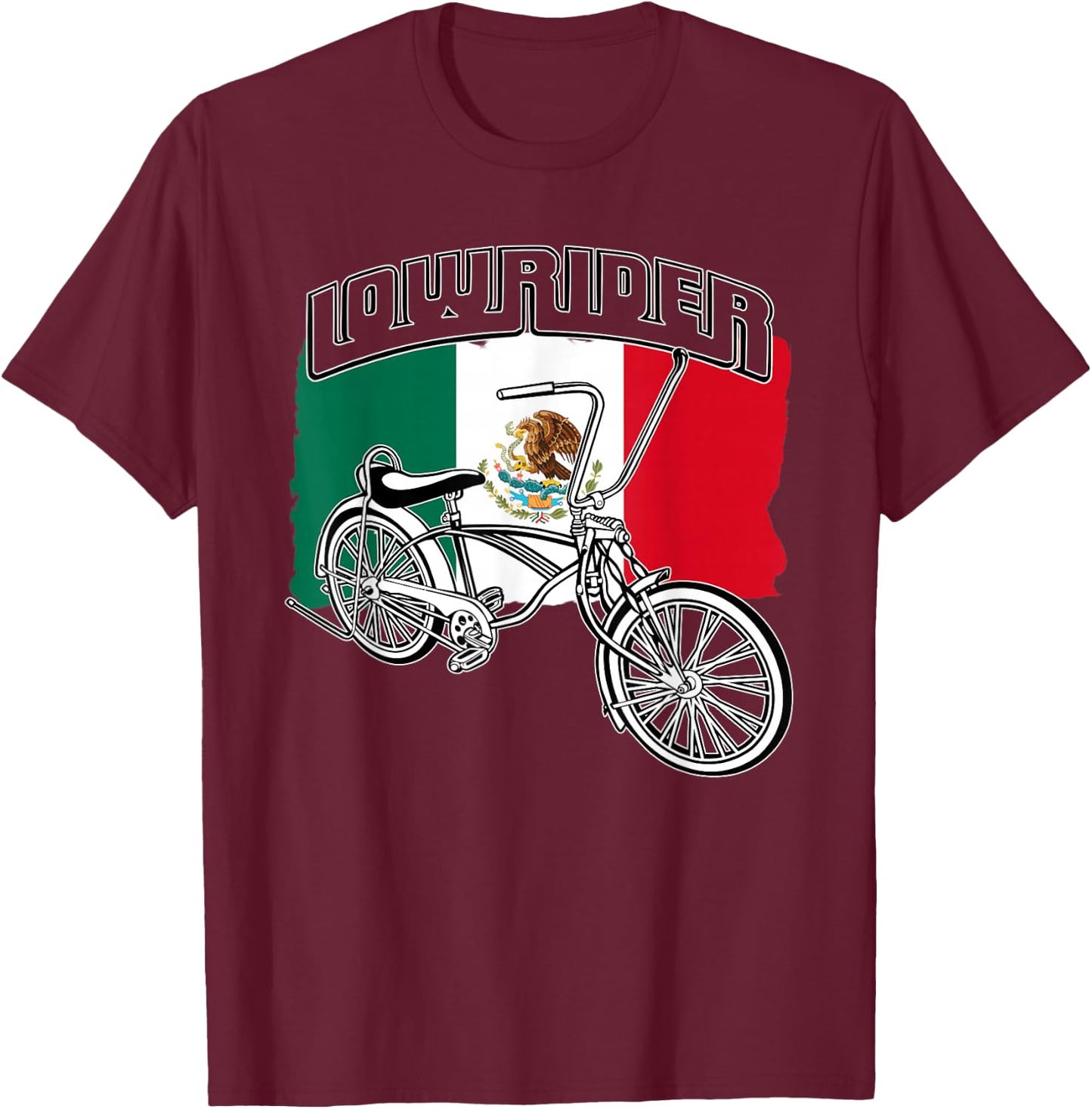 Low Rider Bicycle Mexico Flag Chicano Lowrider Bike T-Shirt - T-Shirt | Maroon