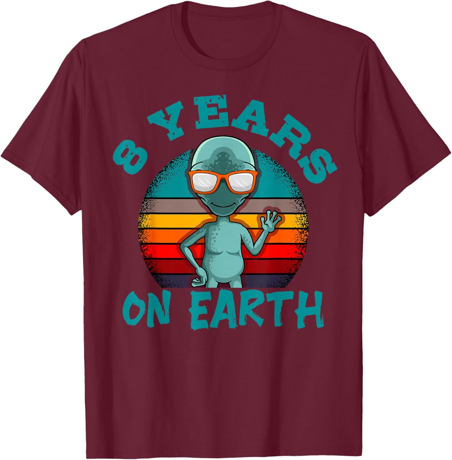 Alien 8th Birthday Party UFO Space Galaxy Traveler Cosmos T-Shirt - T-Shirt | Maroon