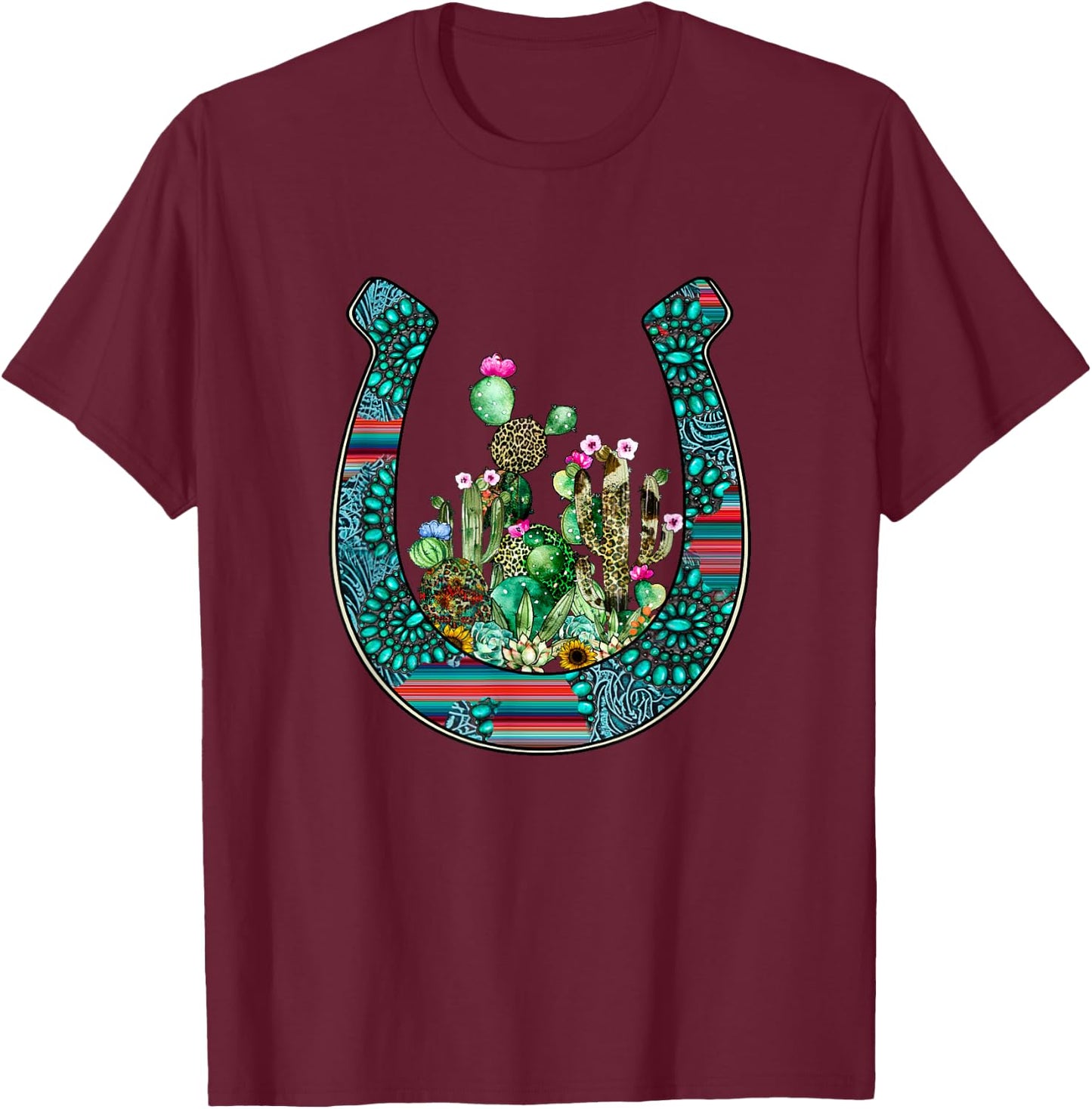 Country Western Cactus sunflower horseshoe apparel women T-Shirt - T-Shirt | Maroon