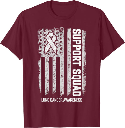 Lung Cancer Shirts Support Squad Lung Cancer Awareness T-Shirt - T-Shirt | Maroon