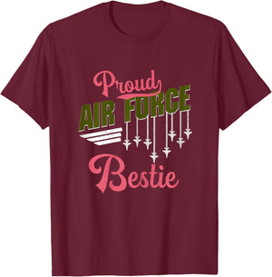 Proud Air Force Bestie Best Friend Pride Military Family T-Shirt - T-Shirt | Maroon