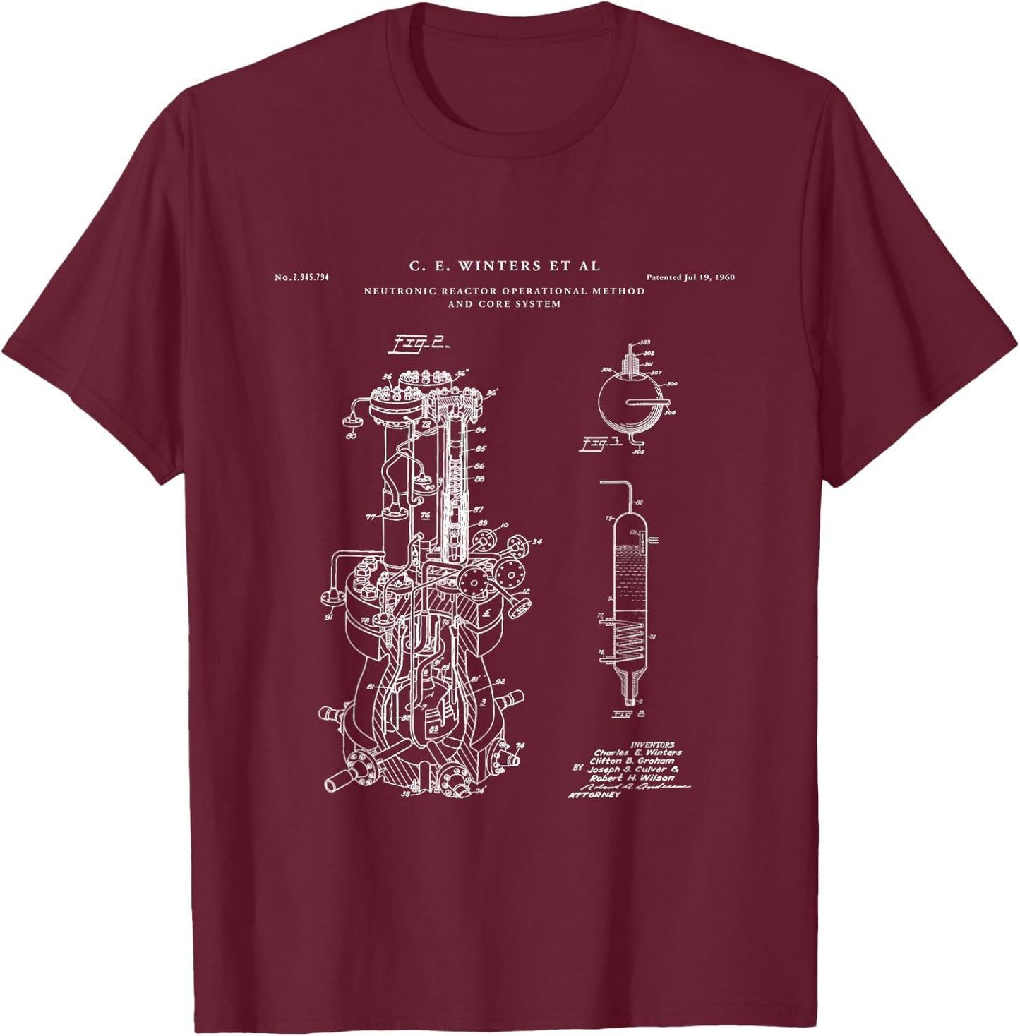 Patent - Nuclear Reactor Patent - Physics Enthusiasts, Men - - - Black - Small T-Shirt - T-Shirt | Maroon