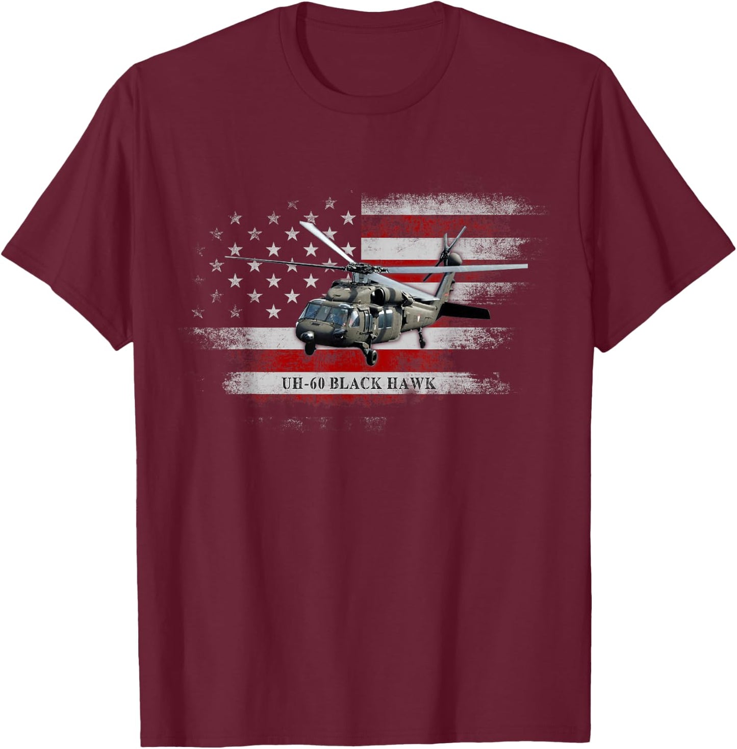 UH-60 Black Hawk Helicopter USA Flag Helicopter Pilot Gifts T-Shirt - T-Shirt | Maroon