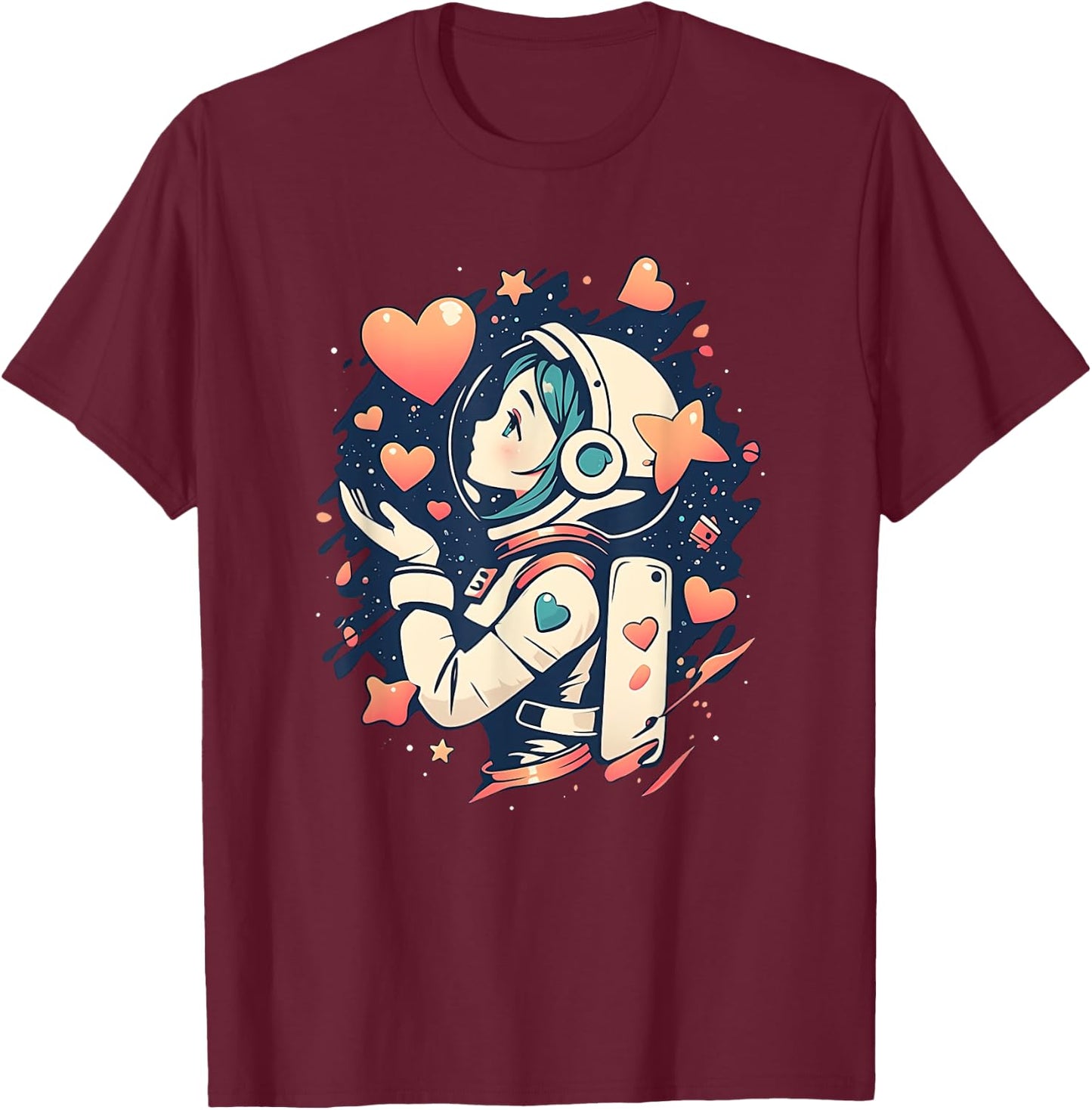 Girls Astronaut Stars and Hearts STEM Female Science Teens T-Shirt - T-Shirt | Maroon