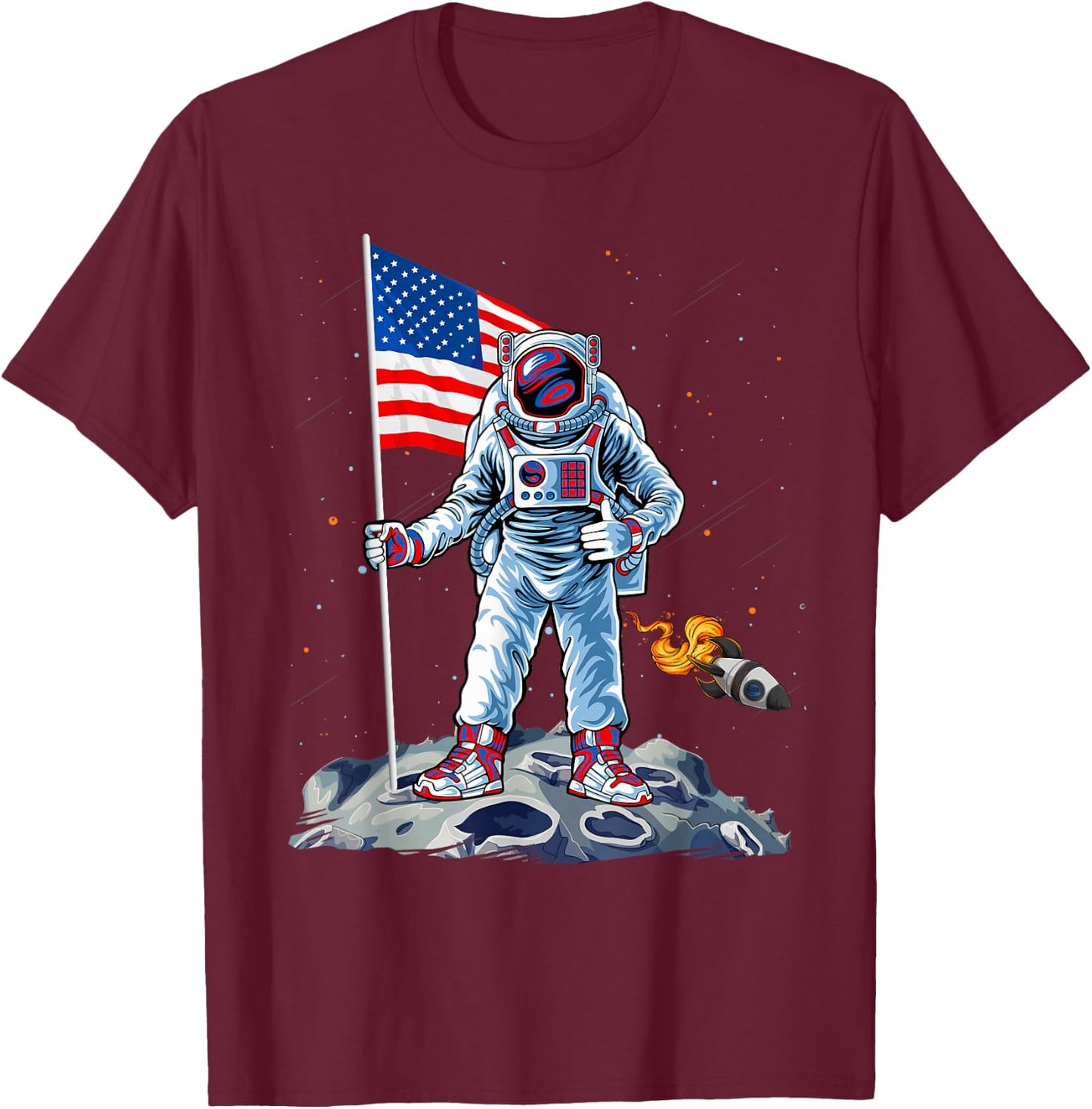 Funny Astronaut American Flag Indepedence Day July 4th Boys T-Shirt - T-Shirt | Maroon