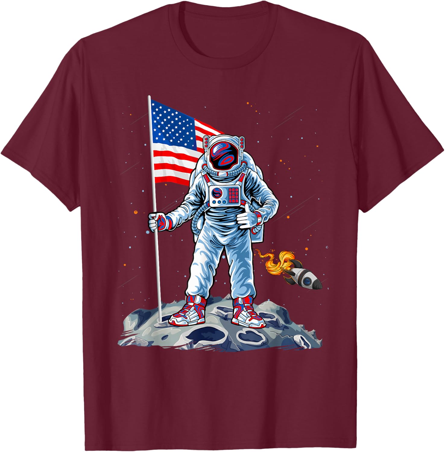Funny Astronaut American Flag Indepedence Day July 4th Boys T-Shirt - T-Shirt | Maroon