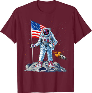 Funny Astronaut American Flag Indepedence Day July 4th Boys T-Shirt - T-Shirt | Maroon